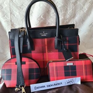 Kate Spades Cameron Street Candace in Red Plaid, matching wallet and makeup bag